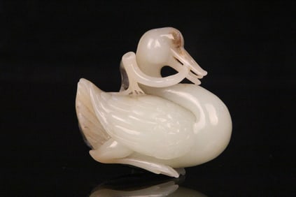 A Chinese Carved Jade Duck Statuette
