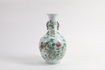 Famille-Rose Porcelain Vase with Double Ears