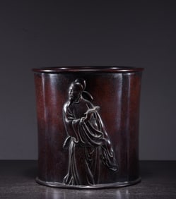 A Chinese Carved Hardwood Brush Pot