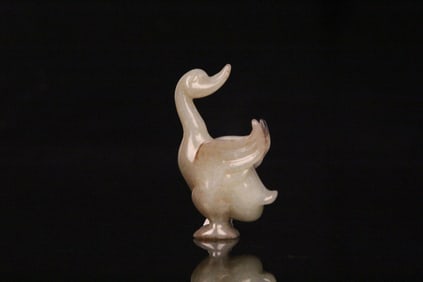 A Chinese Carved Jade Goose Statuette