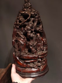 A Chinese Carved Bamboo Three Figures of Buddha Incense Burner