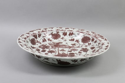 A Chinese Iron-Red Glazed Porcelain Plate