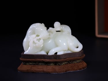 A Chinese Carved Jade Horse and Monkey Statuette