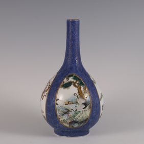 A Chinese Blue Ground Famille-Rose Porcelain Vase