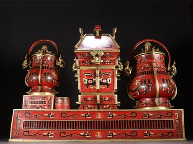 A Chinese Bronze Incense Burner Wine Set