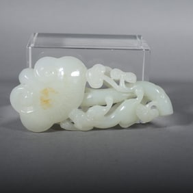 A Chinese Carved Jade Dragon and Ruyi Statuette