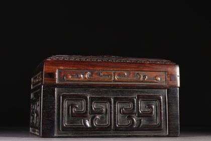 A Chinese Carved Hardwood Box with Lid