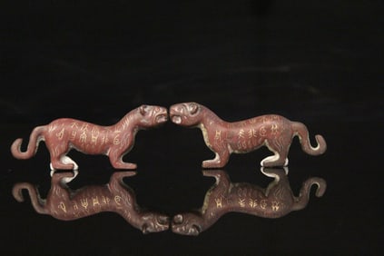 A Pair of Chinese Bronze Tiger Statuette