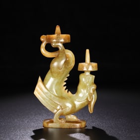 A Chinese Carved Jade Dragon Candle Holder