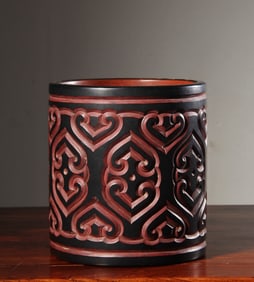 A Chinese Carved Tixi Lacquer Brush Pot