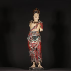 A Chinese Carved Wood Painted Figure of Buddha