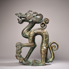 A Chinese Gilt Bronze Dragon Statuette