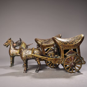 A Pair of Chinese Gilt Bronze Carriages