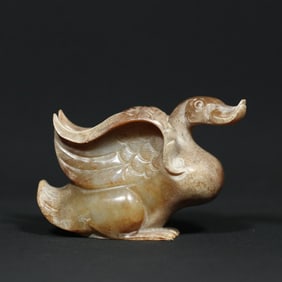 A Chinese Carved Jade Goose Statuette