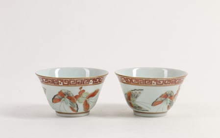 A Pair of Chinese Iron-Red Famille-Rose Porcelain Bowls