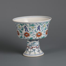 A Chinese Dou-Cai Glazed Porcelain Stem-Cup