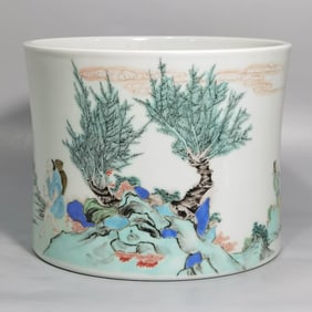A Chinese Wu-Cai Glazed Porcelain Brush Pot