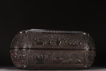 A Chinese Carved Hardwood Box with Lid