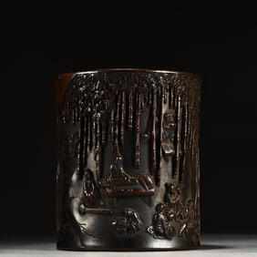 A Chinese Carved Hardwood Brush Pot