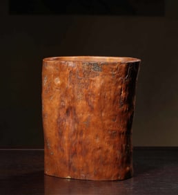 A Chinese Carved Hardwood Brush Pot