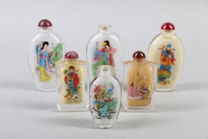 Group of Six Chinese Painted Glass Snuff Bottles