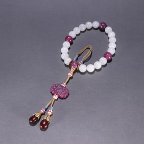 A Chinese Carved Jade Prayer Beads