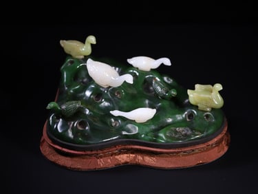 A Chinese Carved Jade Gooses Decoration