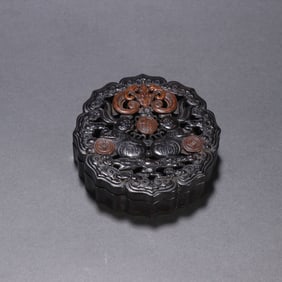 A Chinese Carved Hardwood Round Box with Lid