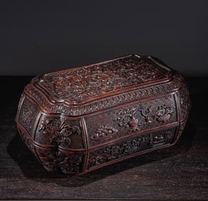 A Chinese Carved Hardwood Dragon Box with Lid
