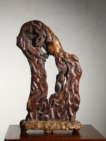 A Chinese Carved Hardwood Bolder Decoration