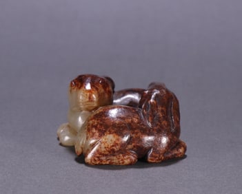 A Chinese Carved Jade Double Rabbits Statuette