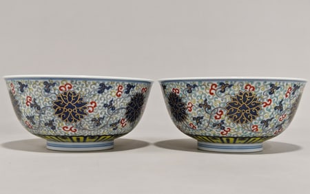 A Pair of Chinese Dou-Cai Glazed Porcelain Bowls