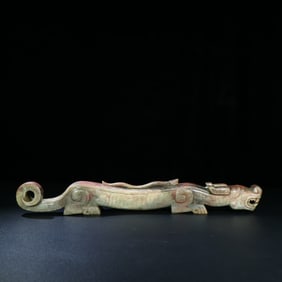 A Chinese Carved Jade Dragon and Snake Statuette