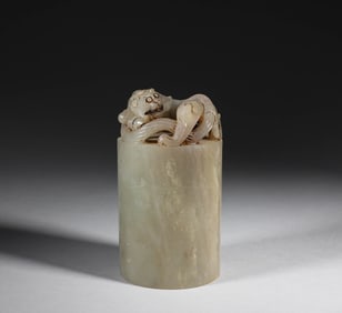 A Chinese Carved Jade Dragon Seal