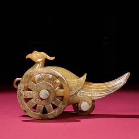 A Chinese Carved Jade Bird Carriage Statuette