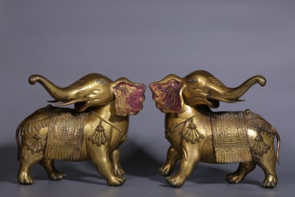 A Pair of Chinese Gilt Bronze Elephant Statuettes