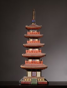 A Chinese Famille-Rose Porcelain Tower Decoration