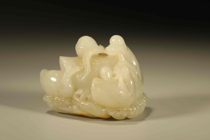 A Chinese Carved Jade Goose Statuette