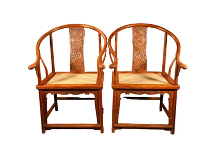 A Pair of Chinese Carved Hardwood Chairs