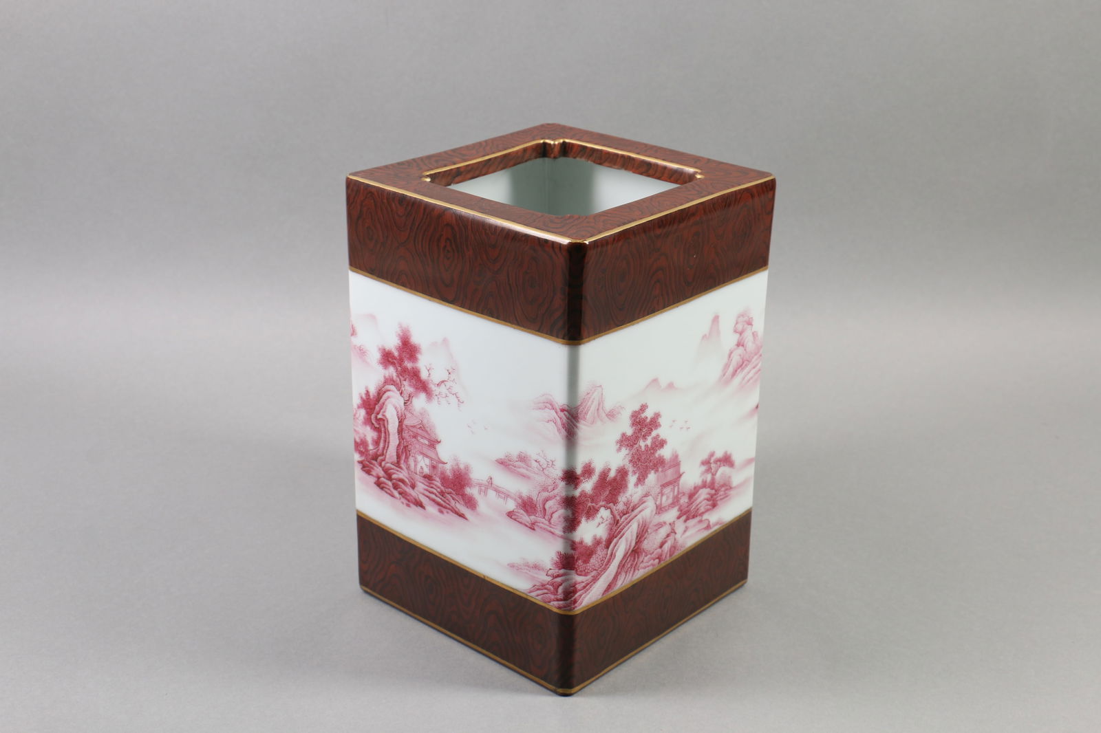 A Chinese Glazed Porcelain Square Brush Pot: Ht. 25cm