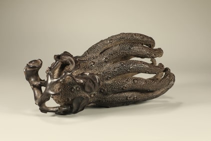 A Chinese Carved Hardwood Chayote Decoration