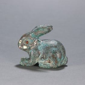 A Chinese Gilt Bronze Rabbit Statuette
