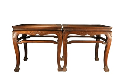 A Pair of Chinese Carved Hardwood Stools