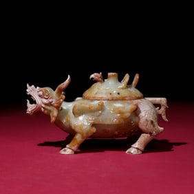 A Chinese Carved Jade Dragon and Phenix Incense Burner with Lid