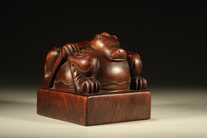 A Chinese Carved Hardwood Dragon Handle Seal