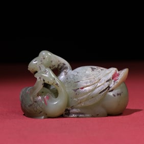 A Chinese Carved Jade Goose Statuette