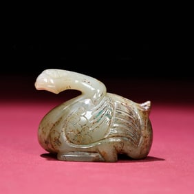 A Chinese Carved Jade Goose Statuette