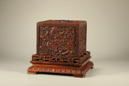 A Chinese Carved Hardwood Dragon Seal Case