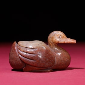 A Chinese Carved Jade Duck Statuette