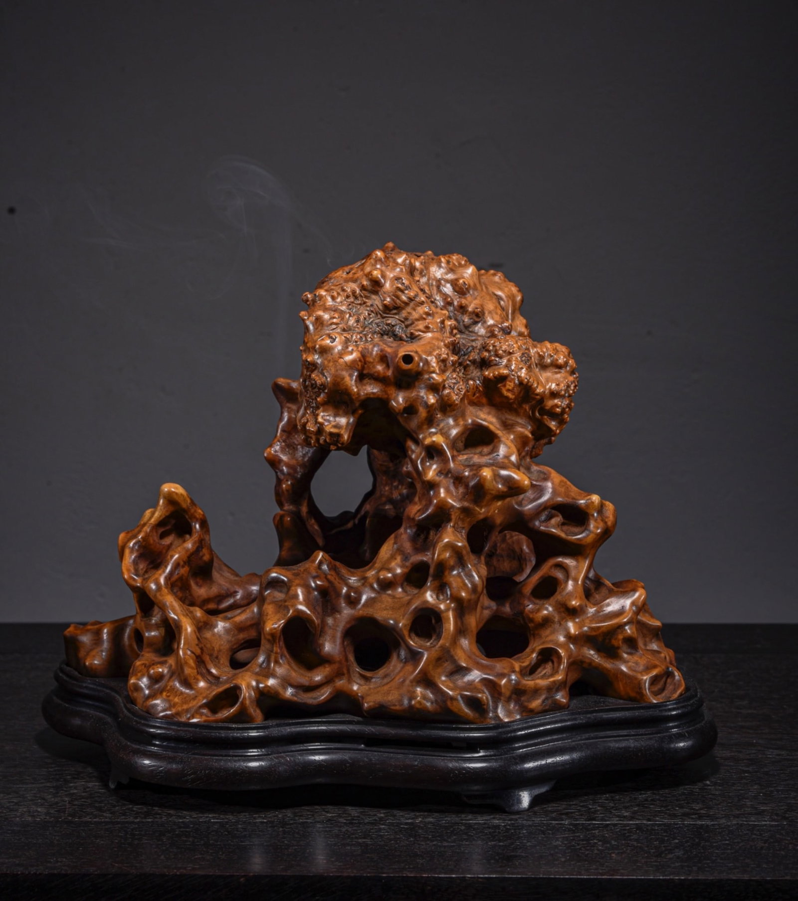 A Chinese Carved Hardwood Incense Burner: Lg. 25cm, Wd. 16cm, Ht. 18cm